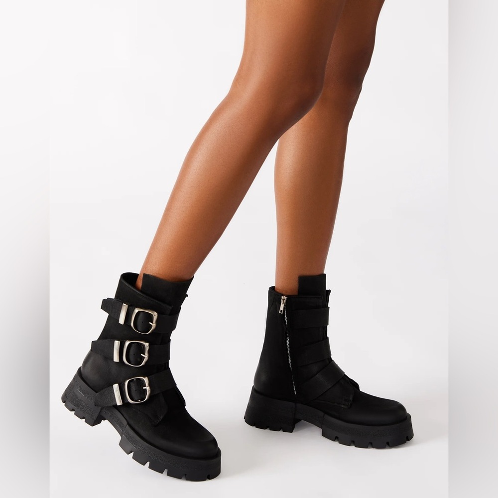 Steve Madden Roland Buckle Moto Platform Lug-sole Combat boots